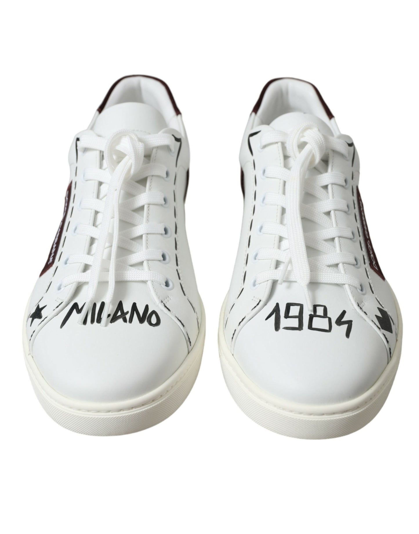 Dolce &amp; Gabbana Weiß Bordeaux Leder Logo Low Top Sneakers Schuhe