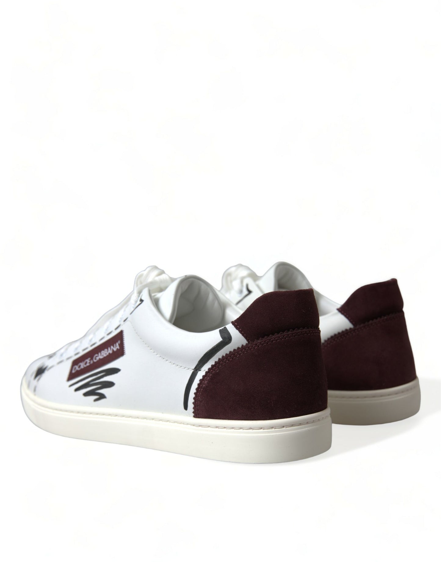Dolce &amp; Gabbana Weiß Bordeaux Leder Logo Low Top Sneakers Schuhe