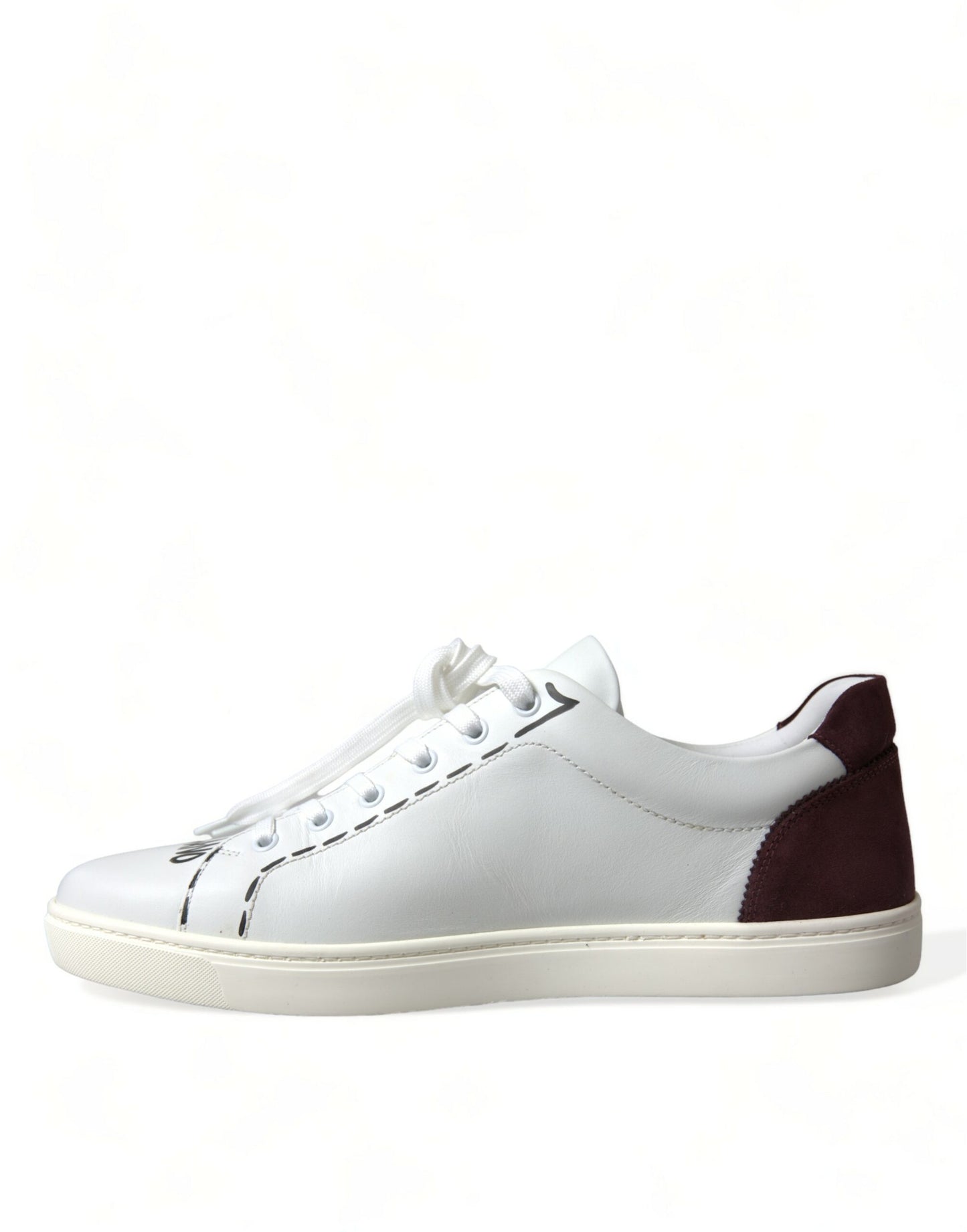 Dolce &amp; Gabbana Weiß Bordeaux Leder Logo Low Top Sneakers Schuhe
