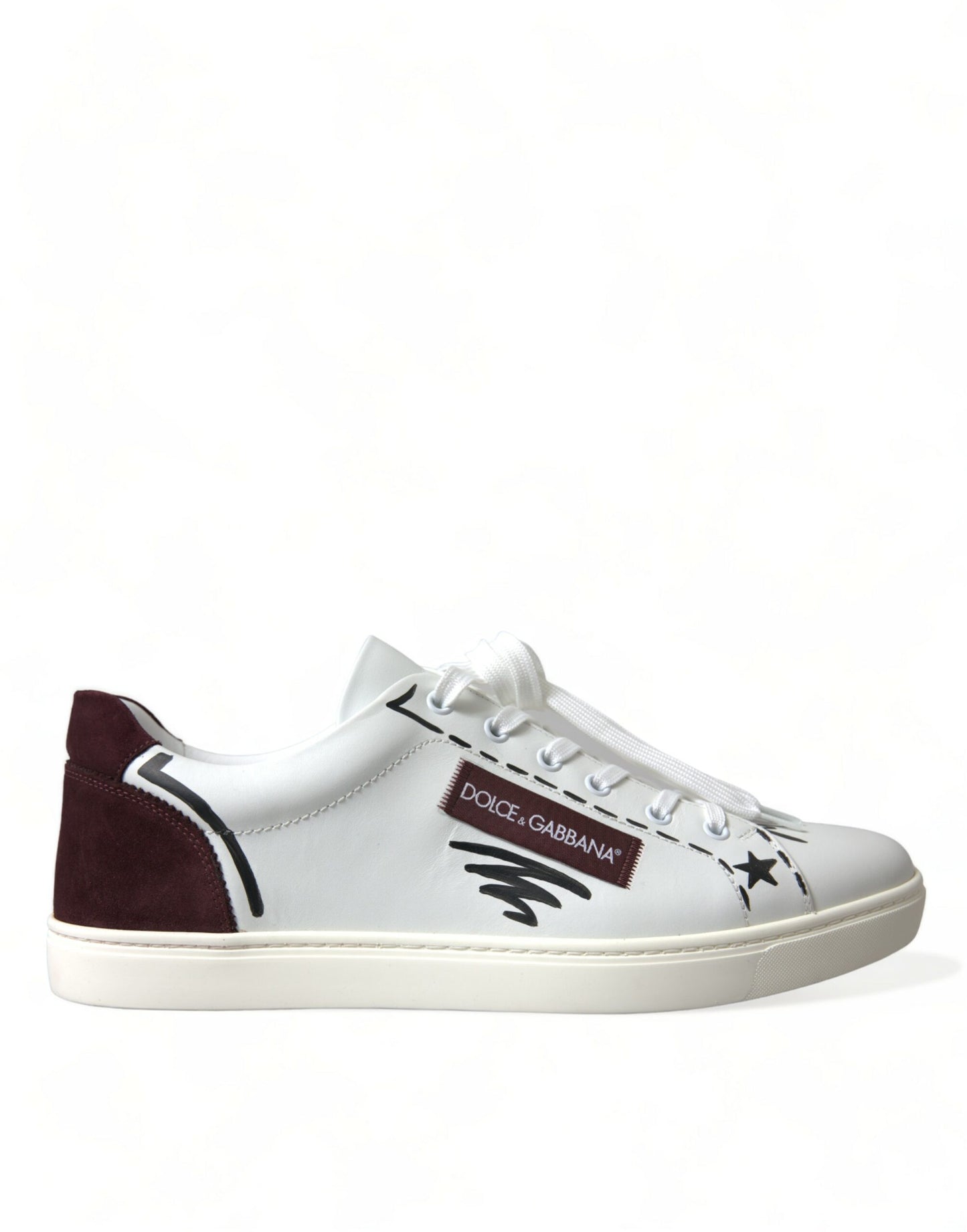Dolce &amp; Gabbana Weiß Bordeaux Leder Logo Low Top Sneakers Schuhe
