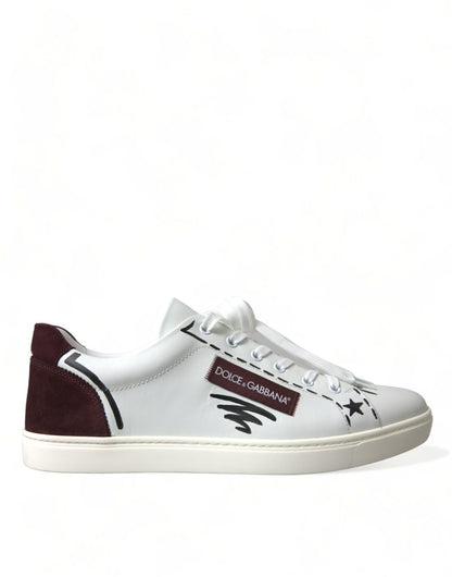Dolce &amp; Gabbana Weiß Bordeaux Leder Logo Low Top Sneakers Schuhe