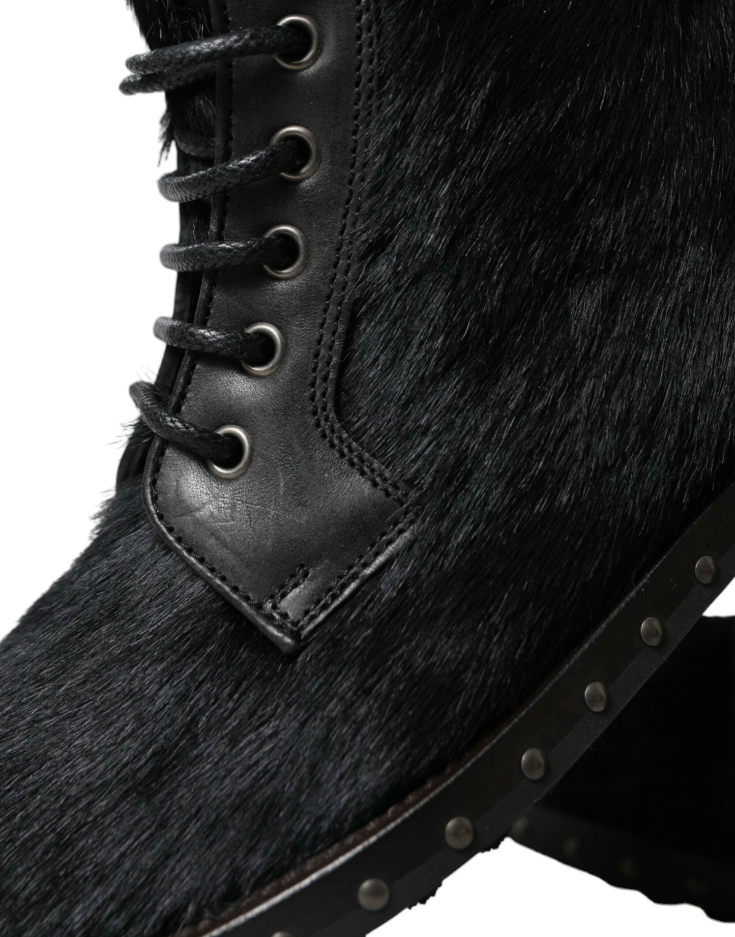 Dolce &amp; Gabbana – Schwarze Stiefeletten aus Leder im Pony-Stil mit halbhohem Schaft