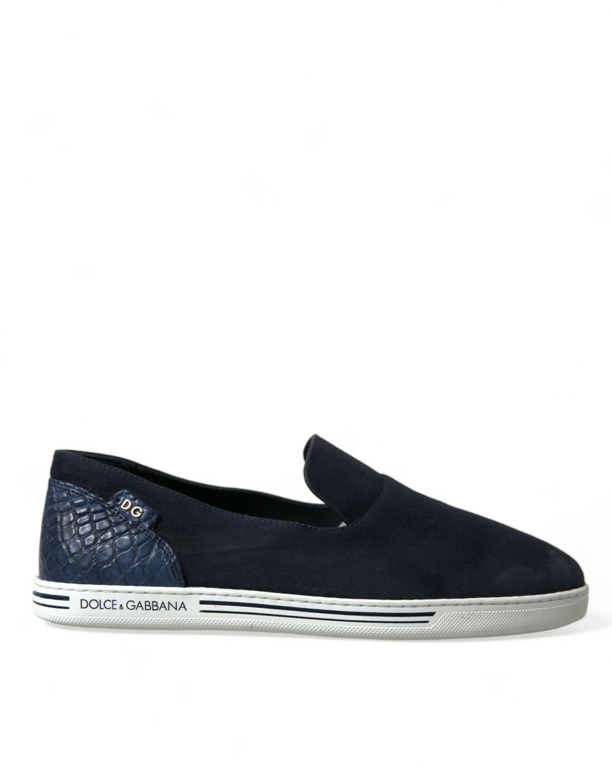 Dolce & Gabbana Blaue Wildleder-Kaiman-Slipper Saint Tropez Schuhe
