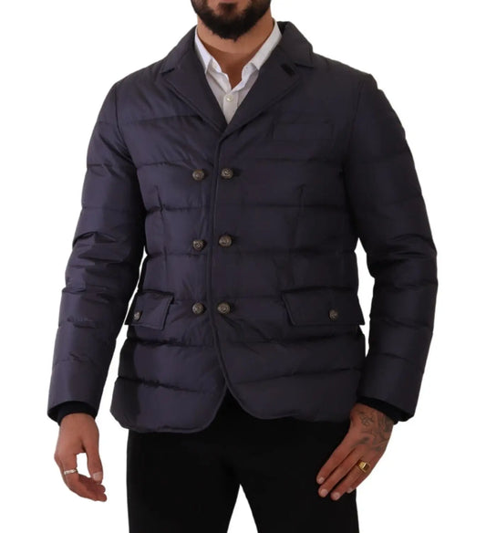 Dolce &amp; Gabbana Blauer Seidenziegenmantel Blouson Winterjacke