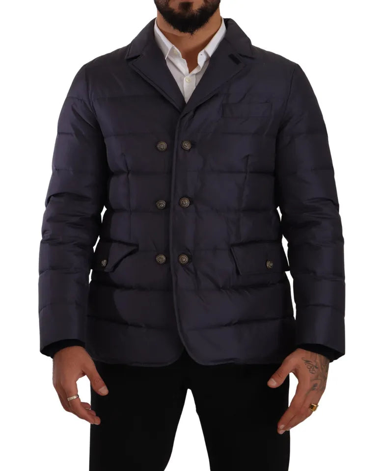 Dolce &amp; Gabbana Blauer Seidenziegenmantel Blouson Winterjacke