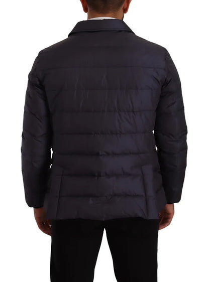 Dolce &amp; Gabbana Blauer Seidenziegenmantel Blouson Winterjacke