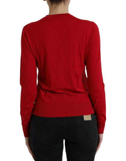 Dolce &amp; Gabbana Roter Wollstrickpullover mit Rundhalsausschnitt