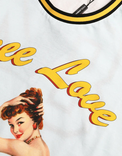 Dolce &amp; Gabbana – Hellblaues T-Shirt „Free Love“ aus Baumwolle mit Rundhalsausschnitt