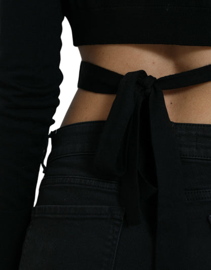 Dolce &amp; Gabbana – Schwarzer Cardigan aus Wolle mit V-Ausschnitt und gekreuztem Saum