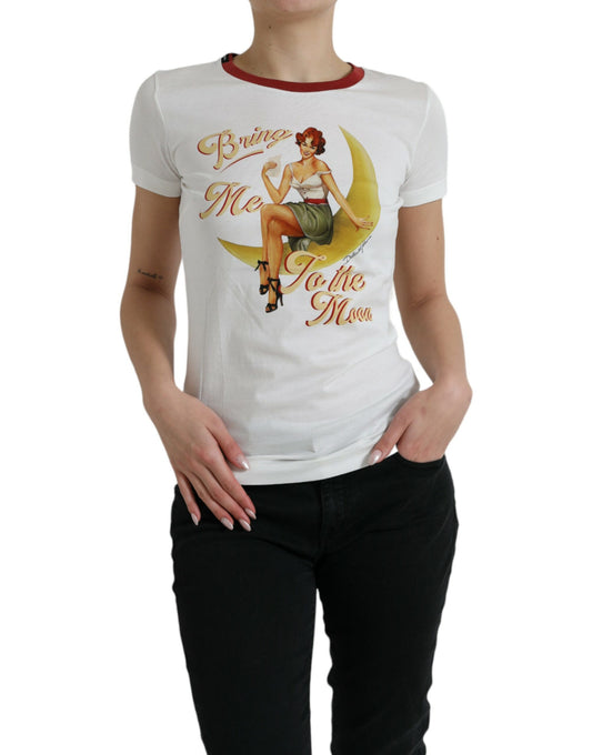 Dolce &amp; Gabbana Weißes T-Shirt-Oberteil „Bring Me To The Moon“