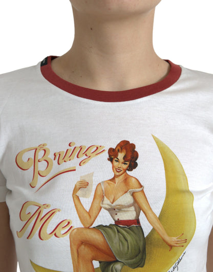 Dolce &amp; Gabbana Weißes T-Shirt-Oberteil „Bring Me To The Moon“