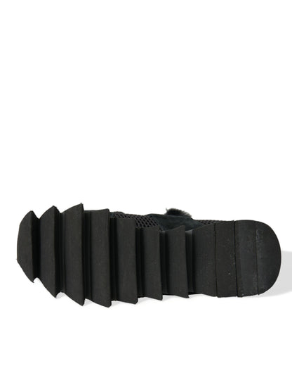 Dolce &amp; Gabbana – Schwarze Sneakers aus Wildleder mit Pelzverzierung