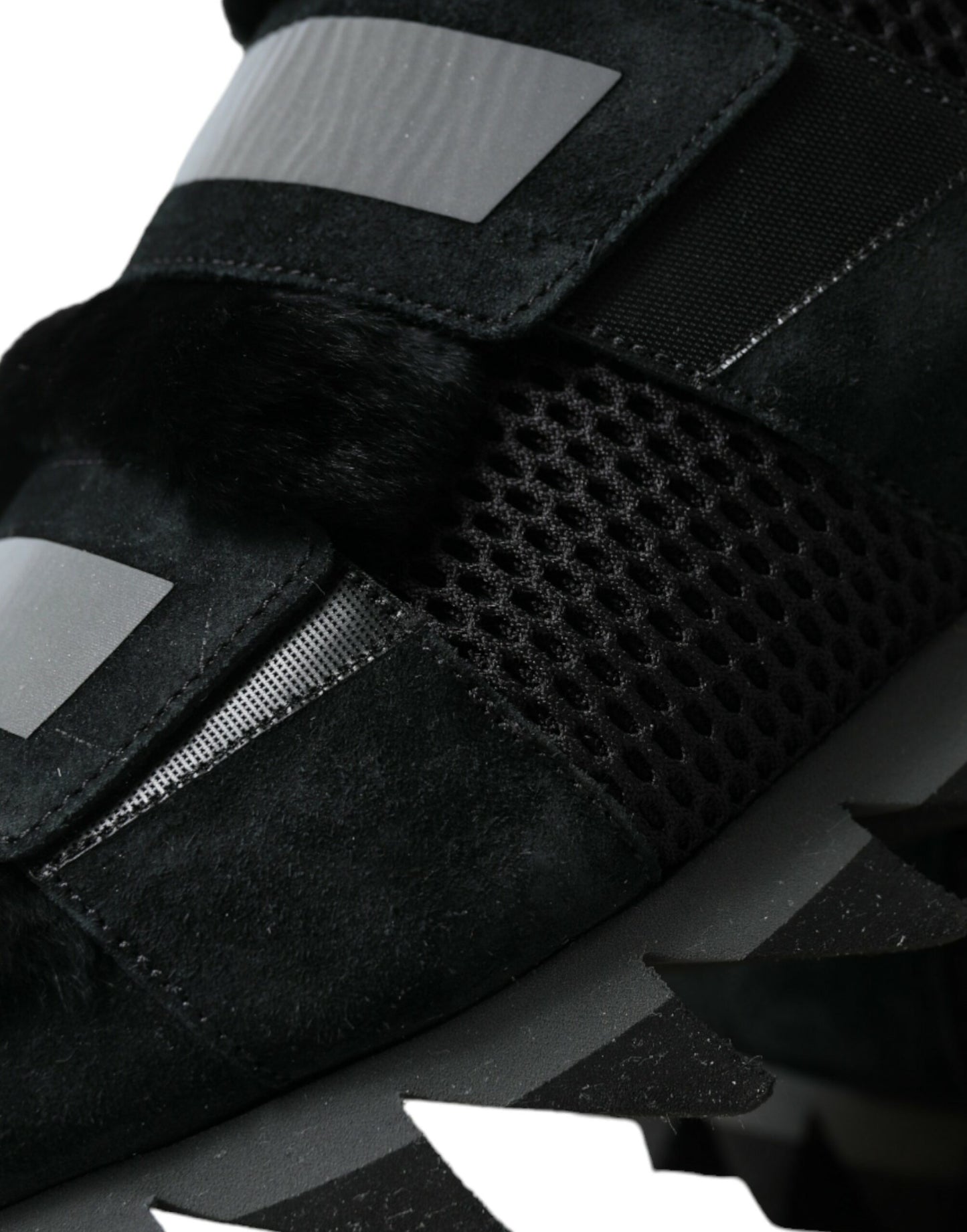 Dolce &amp; Gabbana – Schwarze Sneakers aus Wildleder mit Pelzverzierung