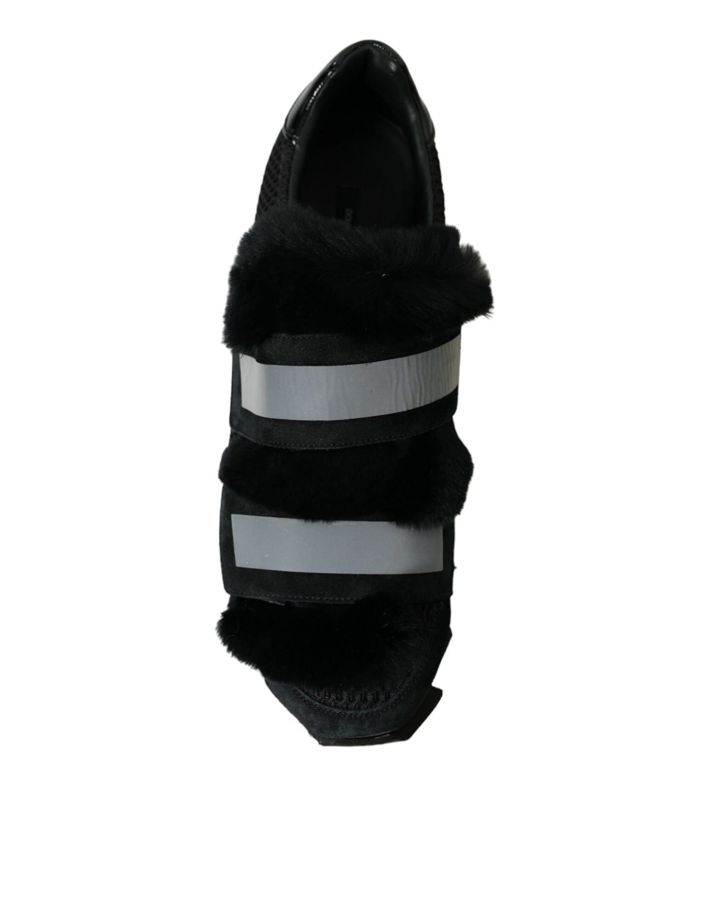 Dolce &amp; Gabbana – Schwarze Sneakers aus Wildleder mit Pelzverzierung