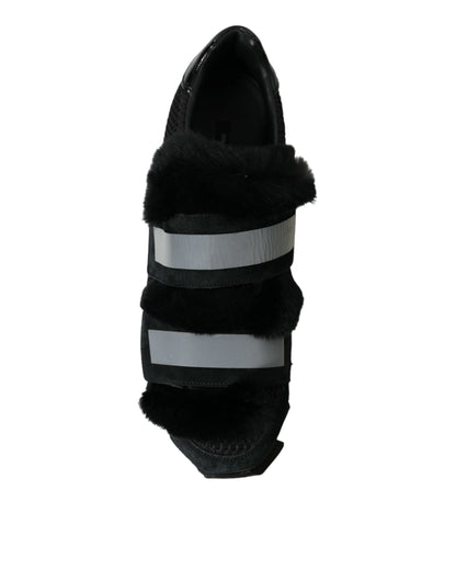 Dolce &amp; Gabbana – Schwarze Sneakers aus Wildleder mit Pelzverzierung