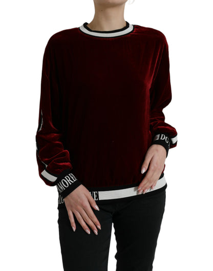 Dolce &amp; Gabbana Bordeaux Samt Pullover mit Rundhalsausschnitt