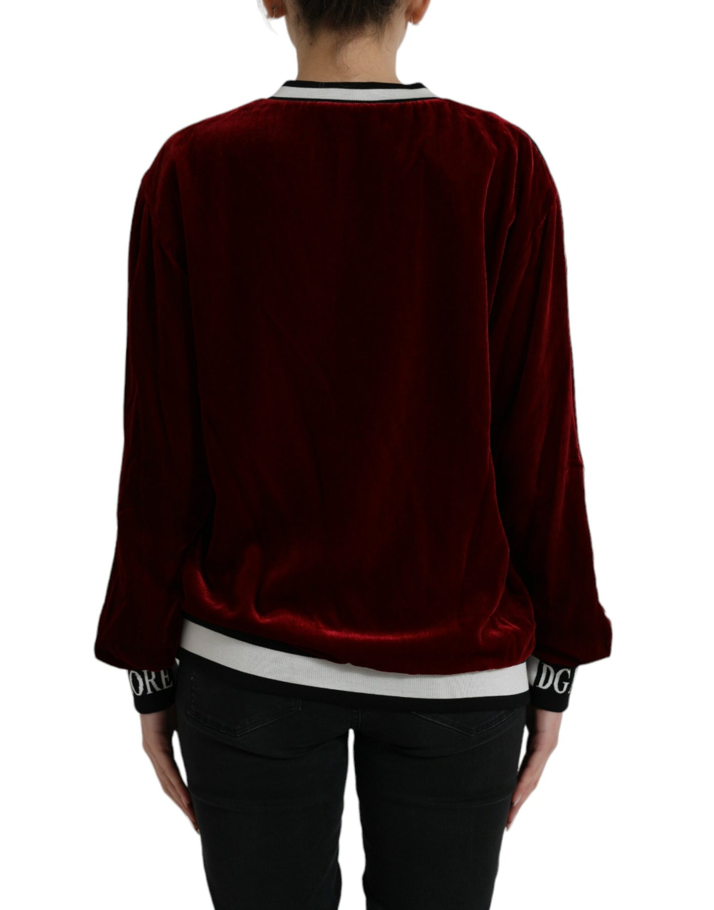 Dolce &amp; Gabbana Bordeaux Samt Pullover mit Rundhalsausschnitt