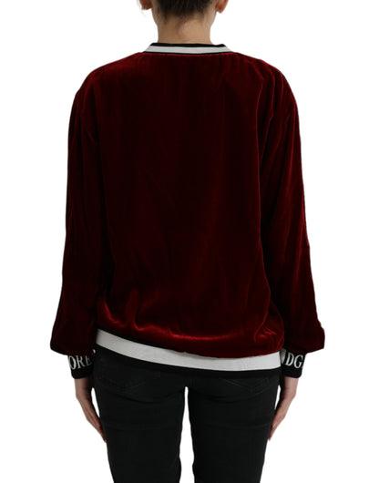 Dolce &amp; Gabbana Bordeaux Samt Pullover mit Rundhalsausschnitt