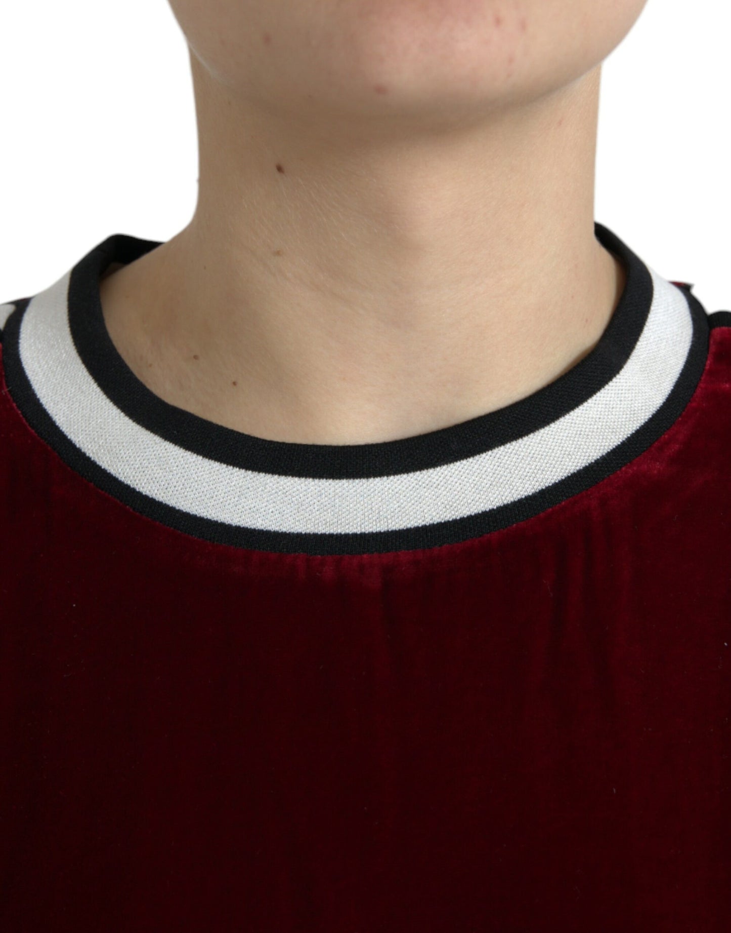 Dolce &amp; Gabbana Bordeaux Samt Pullover mit Rundhalsausschnitt