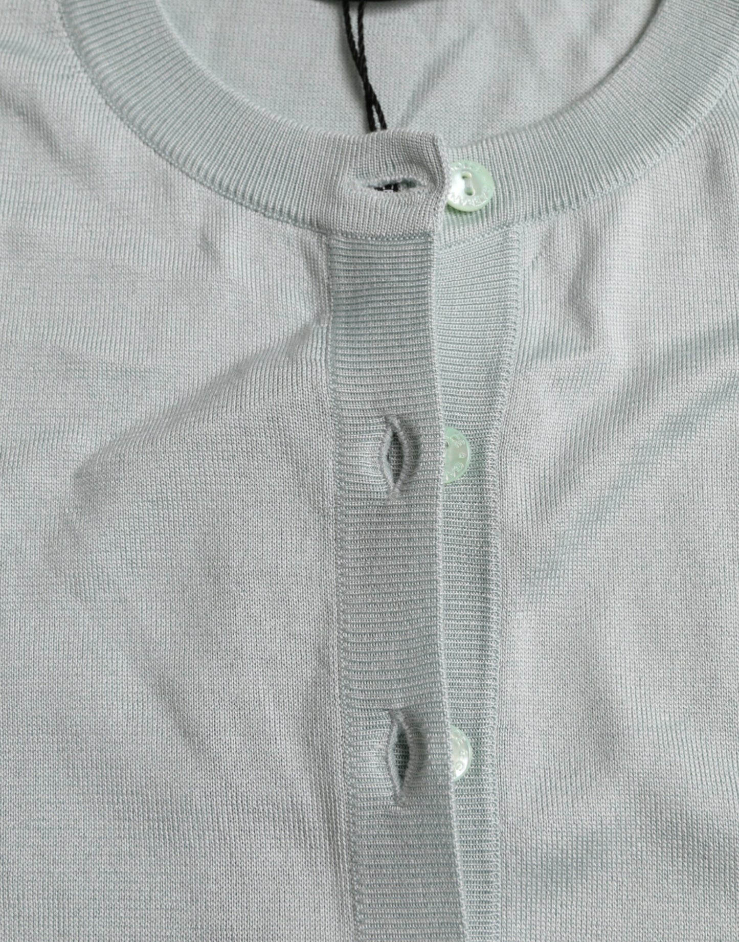 Dolce &amp; Gabbana Hellblauer Cardigan-Pullover aus Seide mit Rundhalsausschnitt