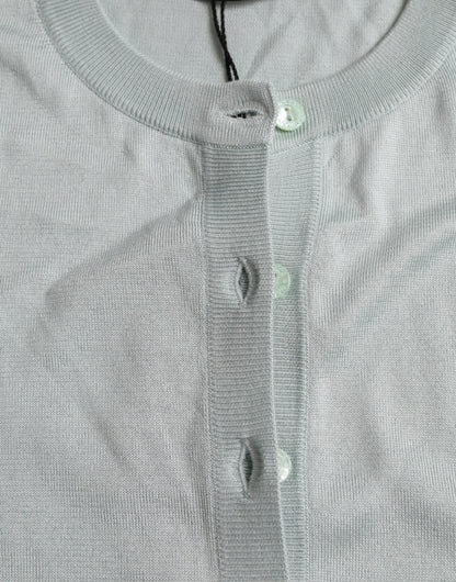 Dolce &amp; Gabbana Hellblauer Cardigan-Pullover aus Seide mit Rundhalsausschnitt