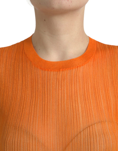 Dolce &amp; Gabbana – Orangefarbenes, durchsichtiges Tanktop mit Rundhalsausschnitt