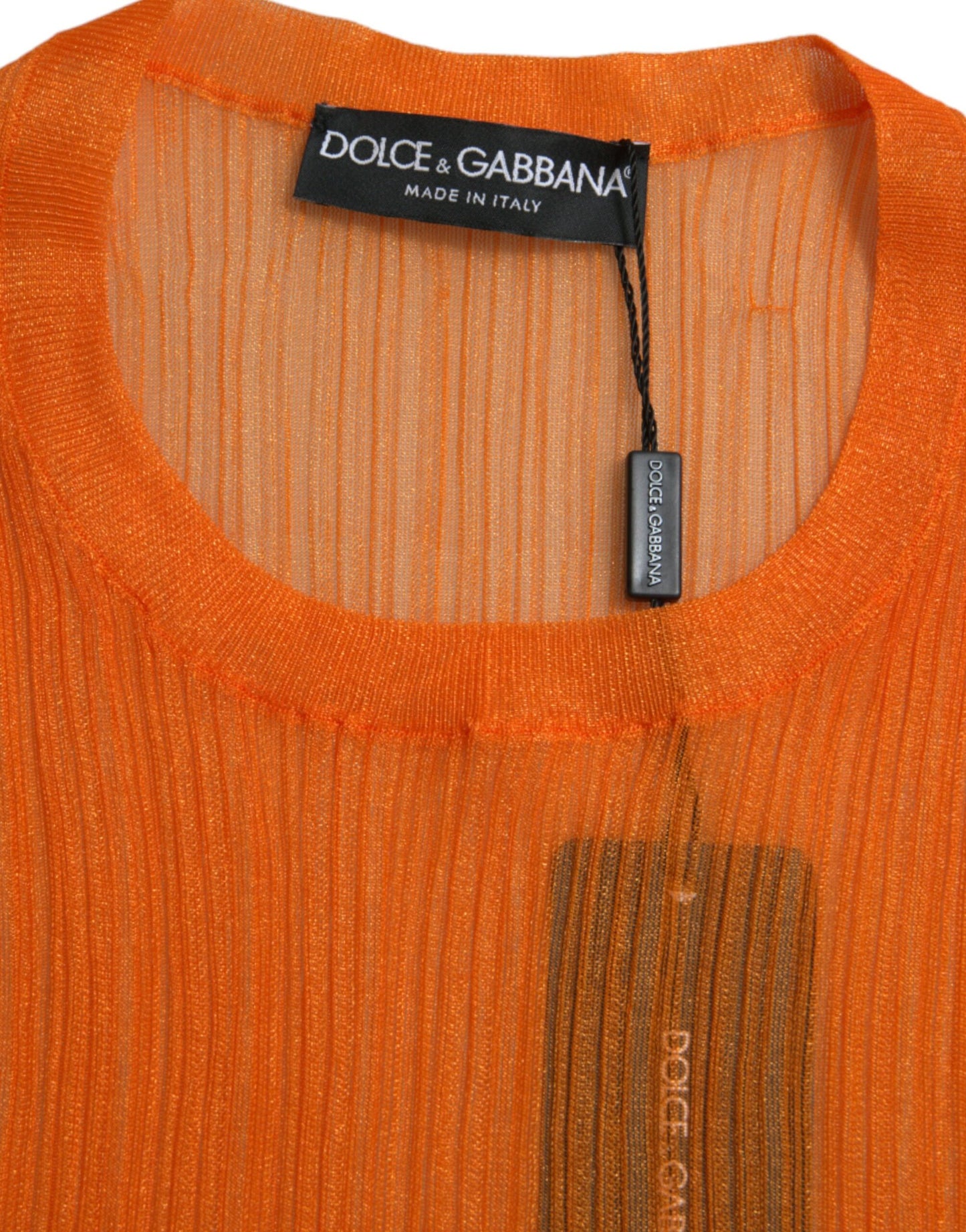 Dolce &amp; Gabbana – Orangefarbenes, durchsichtiges Tanktop mit Rundhalsausschnitt