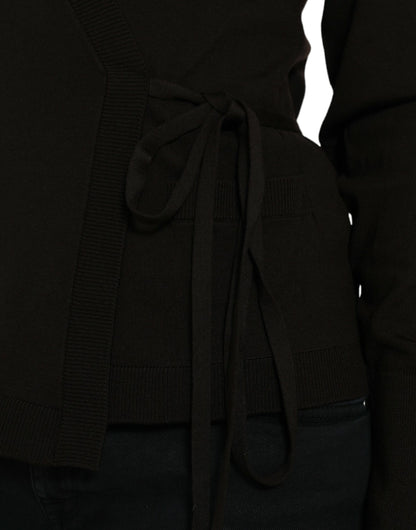 Dolce &amp; Gabbana – Schwarzer Cardigan aus Wolle mit V-Ausschnitt und gekreuztem Saum