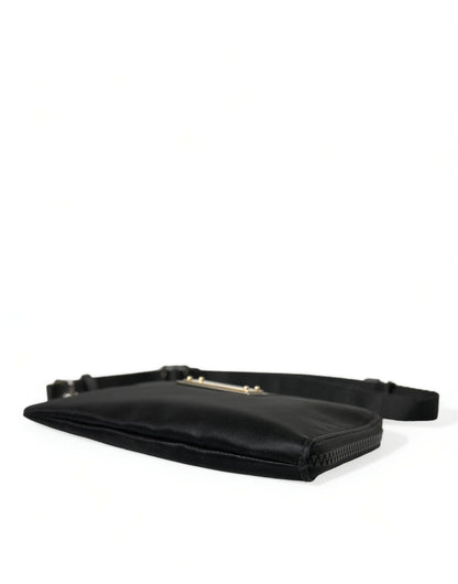 Dolce &amp; Gabbana – Schwarze Clutch aus Nylon mit Schlüsselanhänger und Logo-Plakette