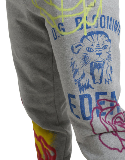 Dolce &amp; Gabbana Jogginghose aus grauer Baumwolle mit Graffiti-Print