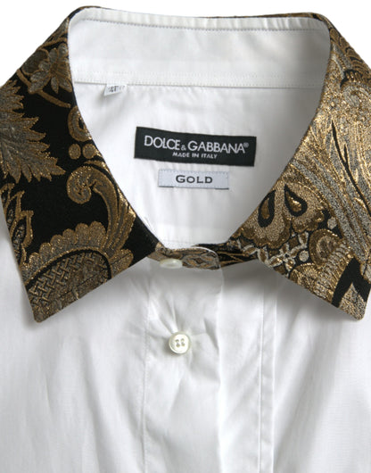 Dolce &amp; Gabbana Weißes formelles GOLD-Hemd aus Baumwolljacquard