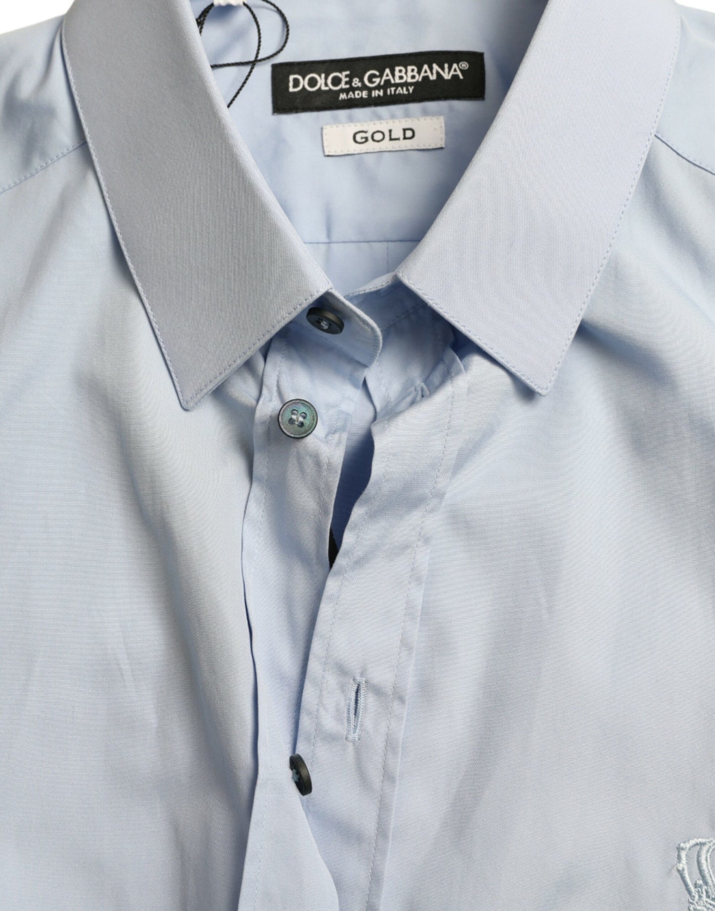 Dolce &amp; Gabbana Himmelblaues Herren-Formalhemd aus Baumwolle in GOLD