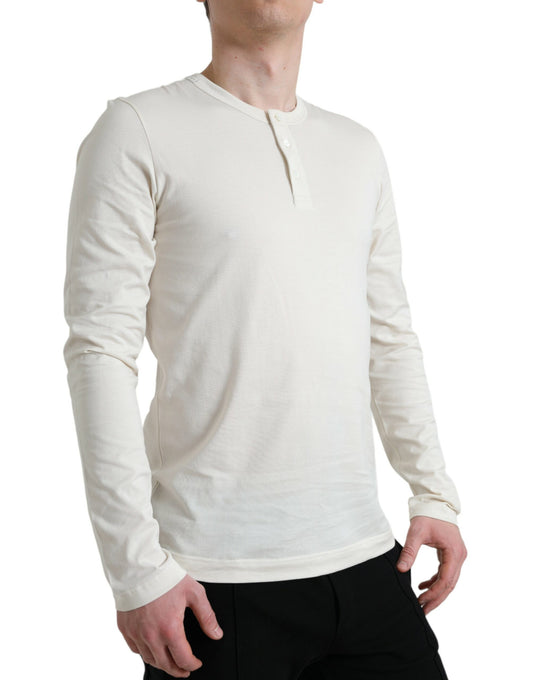 Dolce &amp; Gabbana – Henley-Pullover aus Baumwolle in Off-White