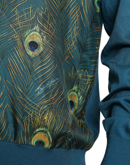 Dolce &amp; Gabbana Grüner Pullover mit Pfauenfedern
