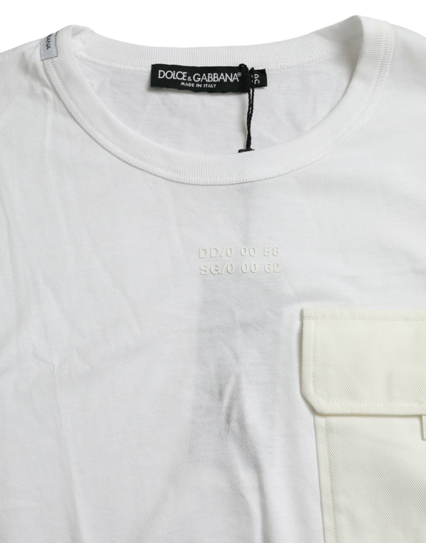 Dolce &amp; Gabbana – Weißes T-Shirt mit kurzen Ärmeln aus Baumwolle mit Tasche