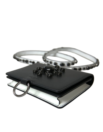 Dolce &amp; Gabbana – Kartenetui aus schwarz-weißem Leder mit Kristallverzierung