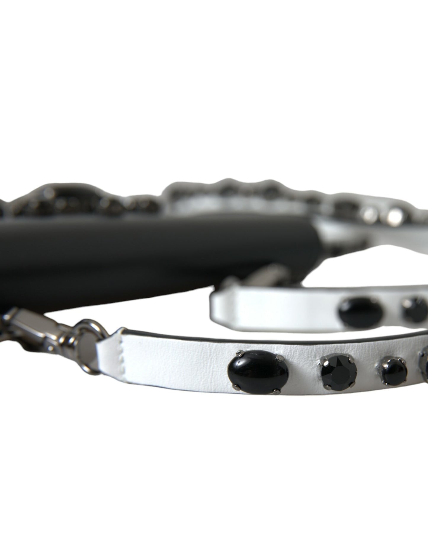 Dolce &amp; Gabbana – Kartenetui aus schwarz-weißem Leder mit Kristallverzierung