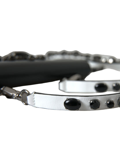 Dolce &amp; Gabbana – Kartenetui aus schwarz-weißem Leder mit Kristallverzierung