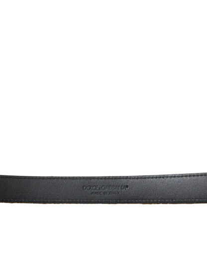 Dolce &amp; Gabbana – Goldfarbener Jacquard-Gürtel aus Leder mit silberner Metallschnalle