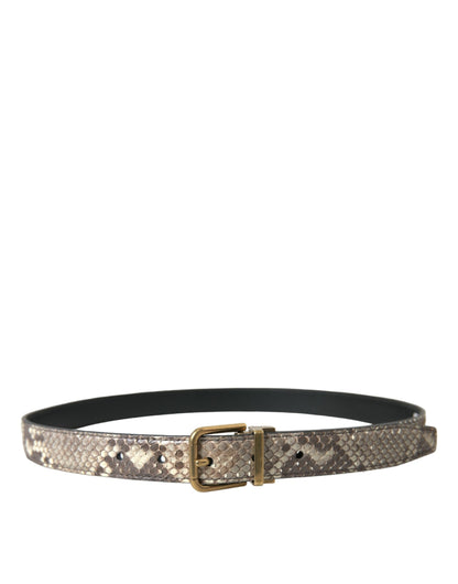 Dolce &amp; Gabbana Brauner Pythonledergürtel mit goldener Metallschnalle