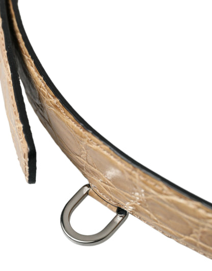 Dolce &amp; Gabbana – Beigefarbener Gürtel aus exotischem Leder mit goldener Metallschnalle