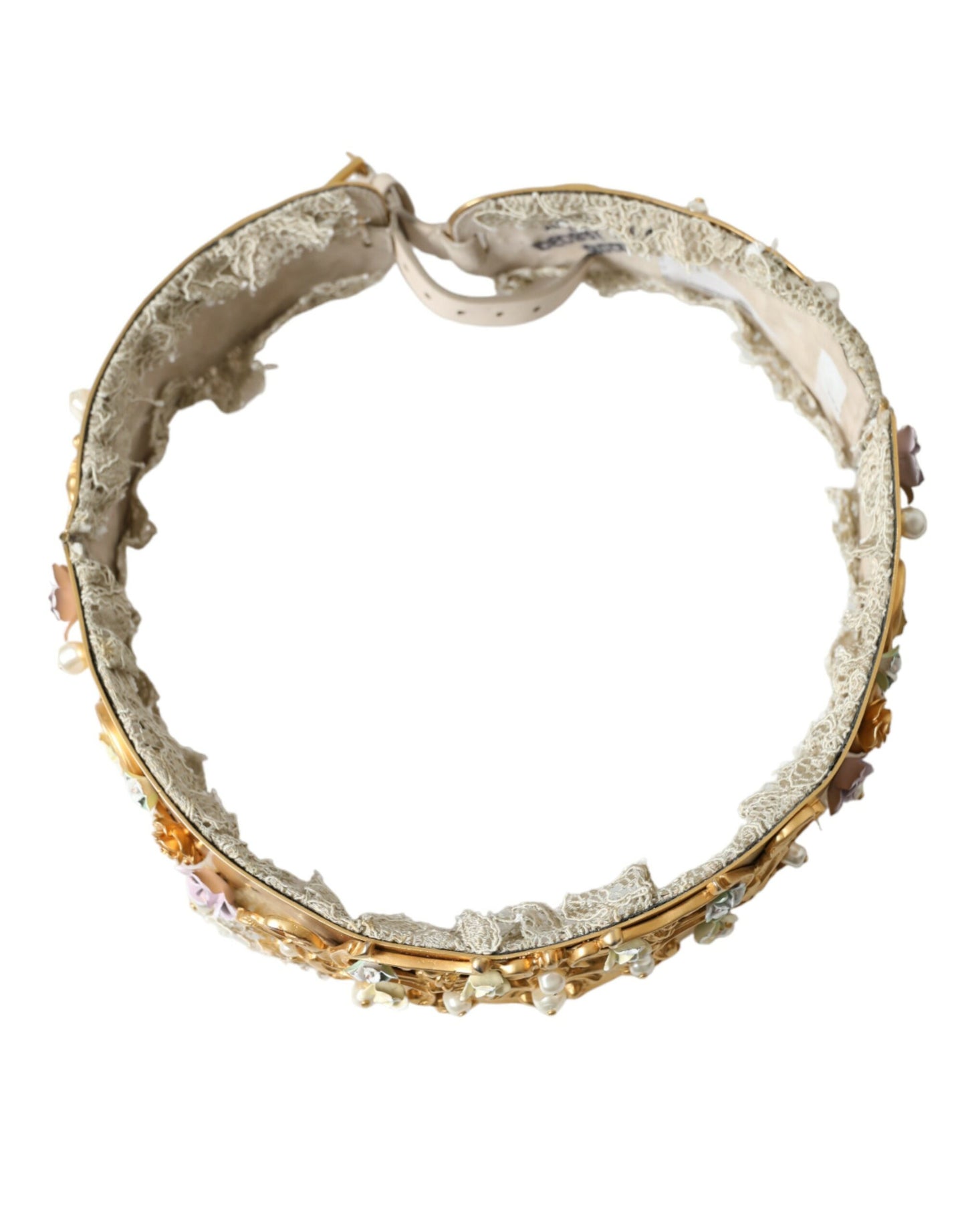 Dolce &amp; Gabbana – Gürtel aus goldfarbenem Messing mit Kunstperlen und Blumenverzierung