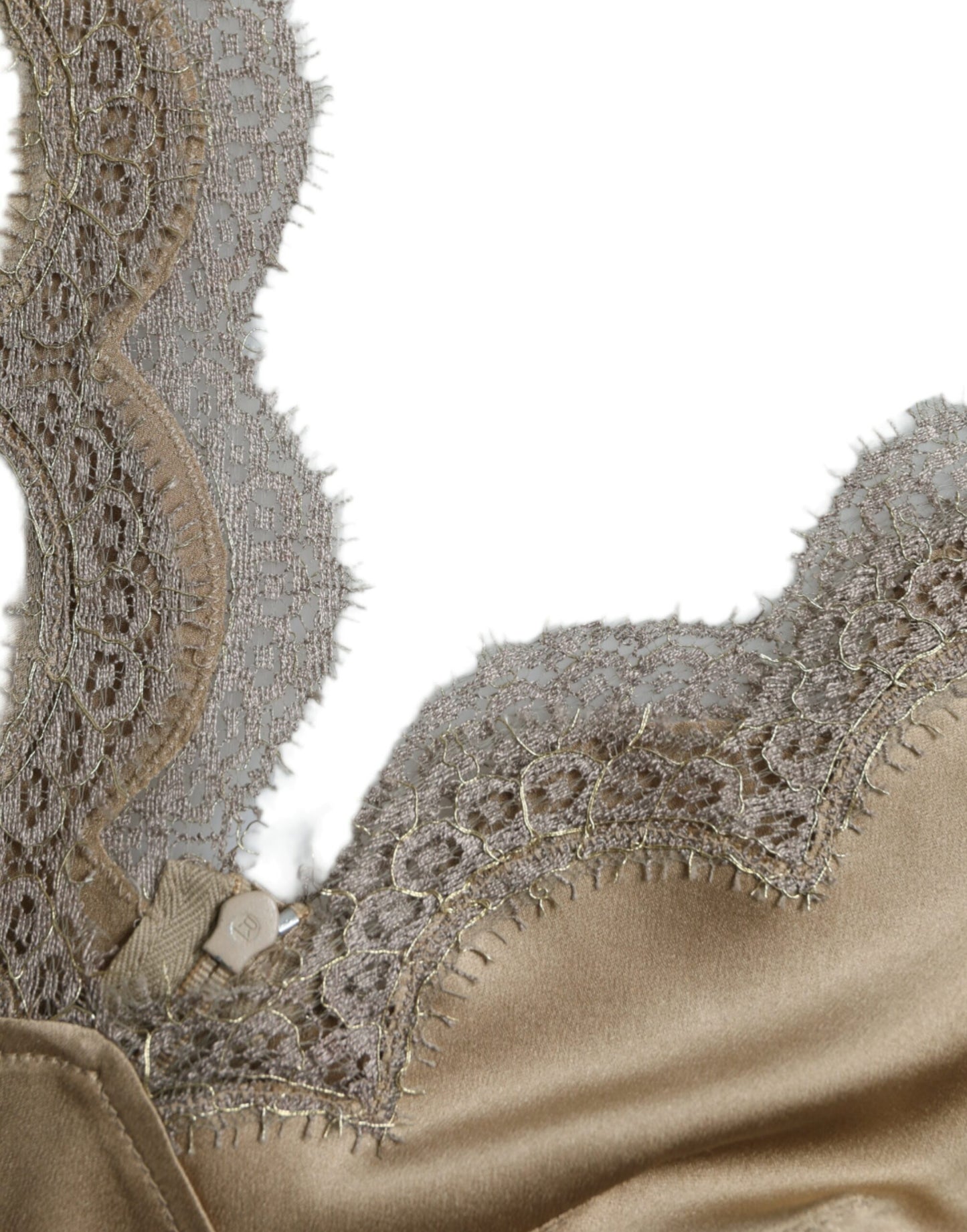 Dolce &amp; Gabbana – Braunes, ärmelloses Tanktop mit V-Ausschnitt und Spitzenbesatz