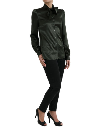 Dolce &amp; Gabbana – Graues Blusenoberteil mit langen Ärmeln und Ascot-Kragen