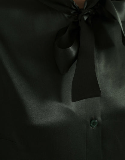 Dolce &amp; Gabbana – Graues Blusenoberteil mit langen Ärmeln und Ascot-Kragen