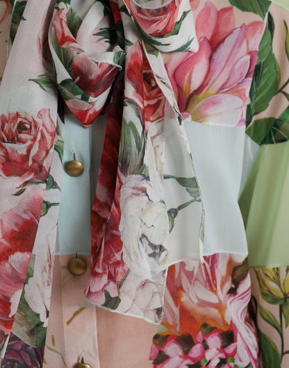Dolce &amp; Gabbana, mehrfarbiges Oberteil mit Ascot-Kragen und Blumen-Patchwork