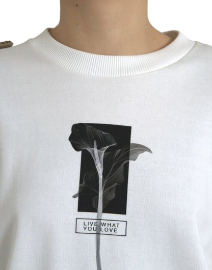 Dolce &amp; Gabbana – Weißer Pullover aus Baumwolle mit Rundhalsausschnitt und Blumenmuster