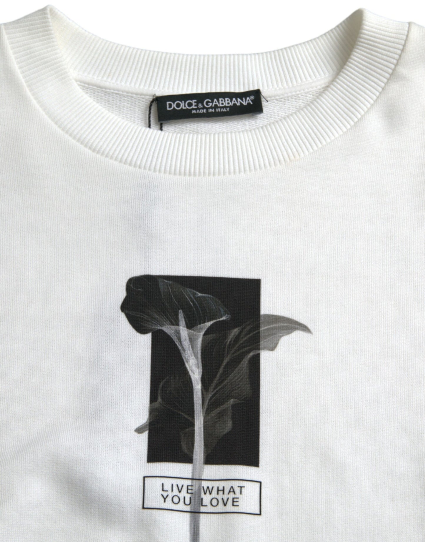 Dolce &amp; Gabbana – Weißer Pullover aus Baumwolle mit Rundhalsausschnitt und Blumenmuster
