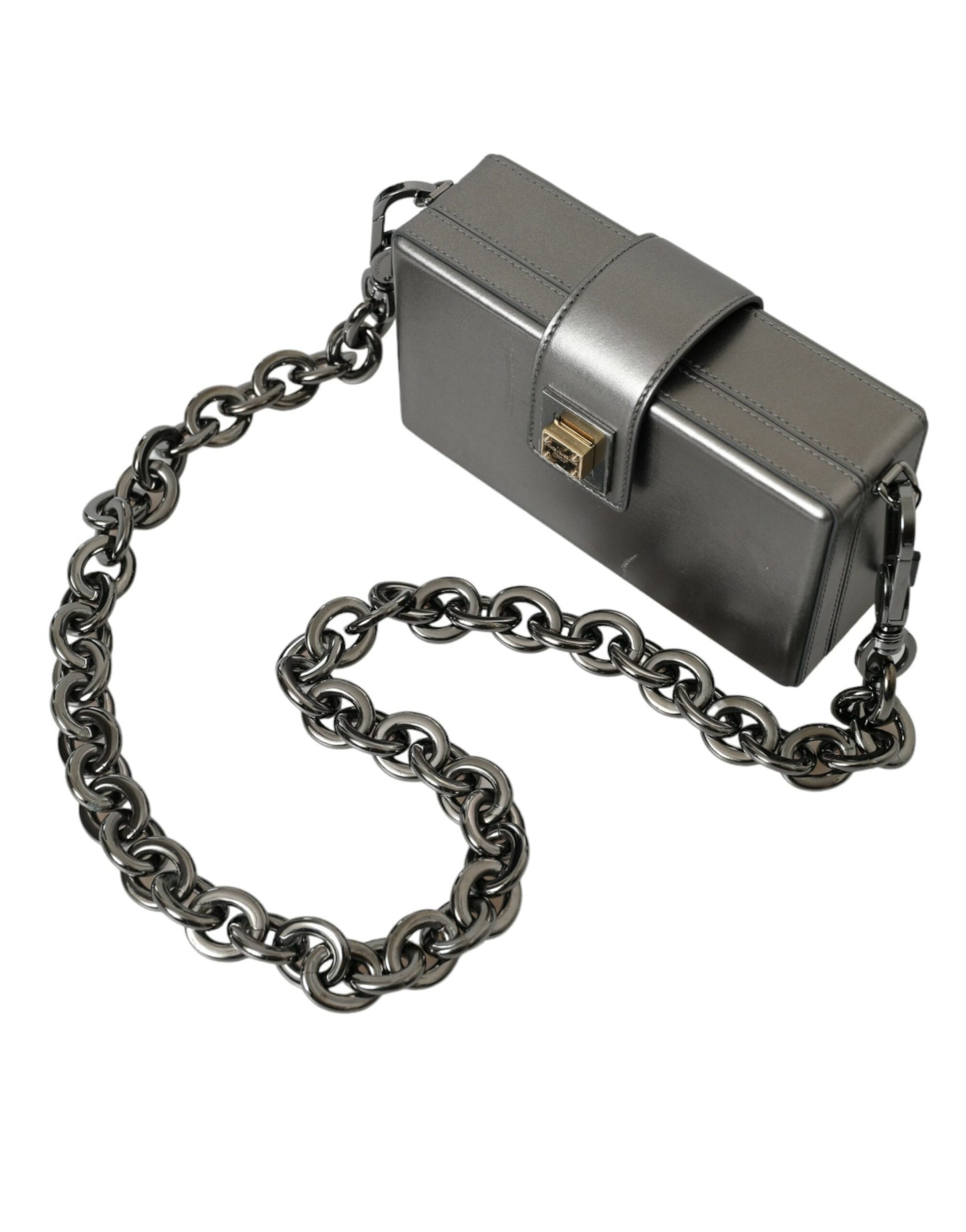 Dolce &amp; Gabbana DG BOX Umhängetasche aus Kalbsleder in Metallic-Grau