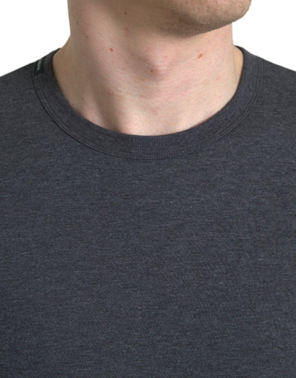 Dolce &amp; Gabbana Dunkelgraues Baumwoll-T-Shirt mit Rundhalsausschnitt